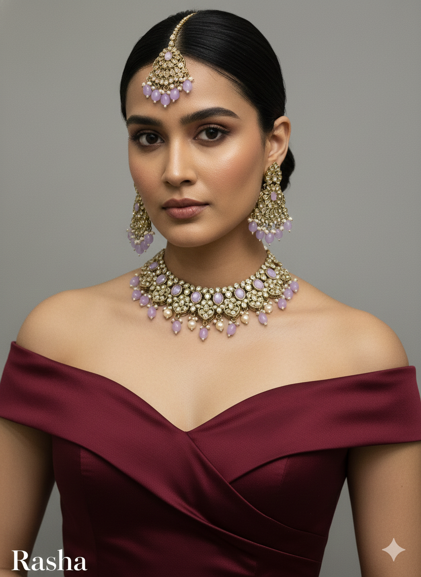 Antique Gold Necklace Jewellery Rasha Set