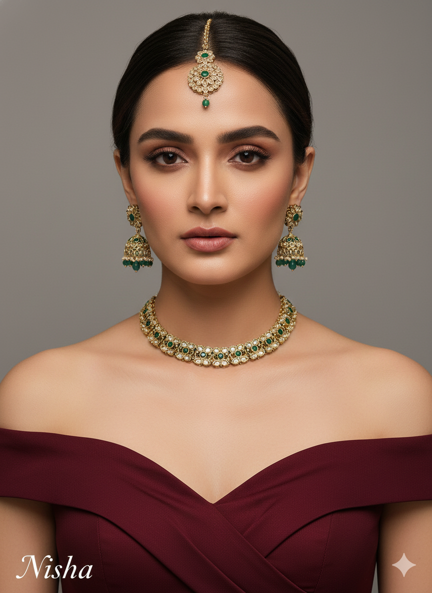 Antique Gold Necklace Jewellery Nisha Bollywood