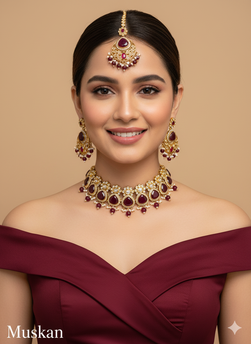 Tourquoise Choker Monalisa Stone Jewellery Muskan Kundan Set