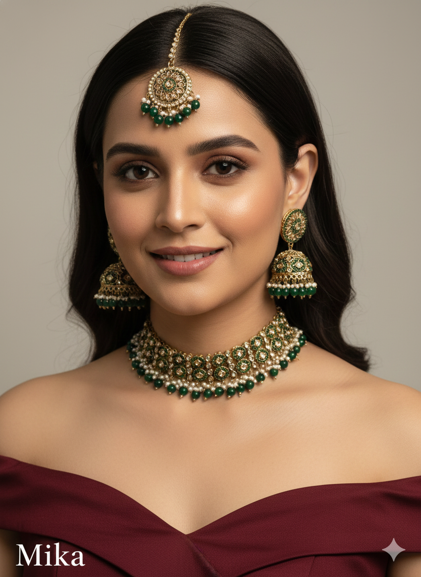 Antique white crystal White Choker Jewellery Mika Set