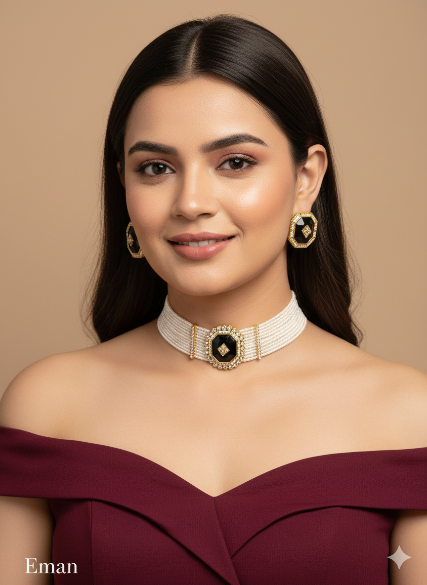 Gold Green Kundan Choker Jewellery Eman Sets