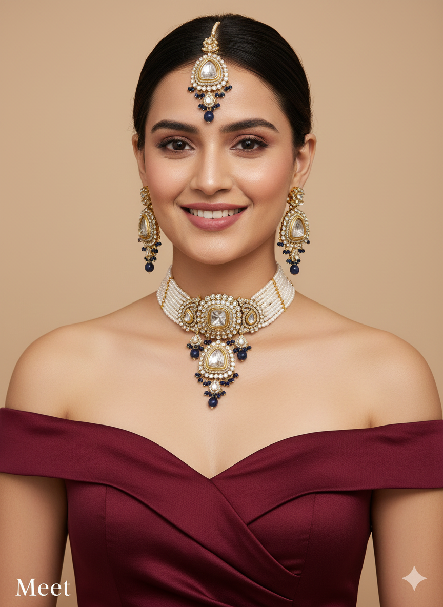 Pink Kundan Choker Jewellery Meet Set