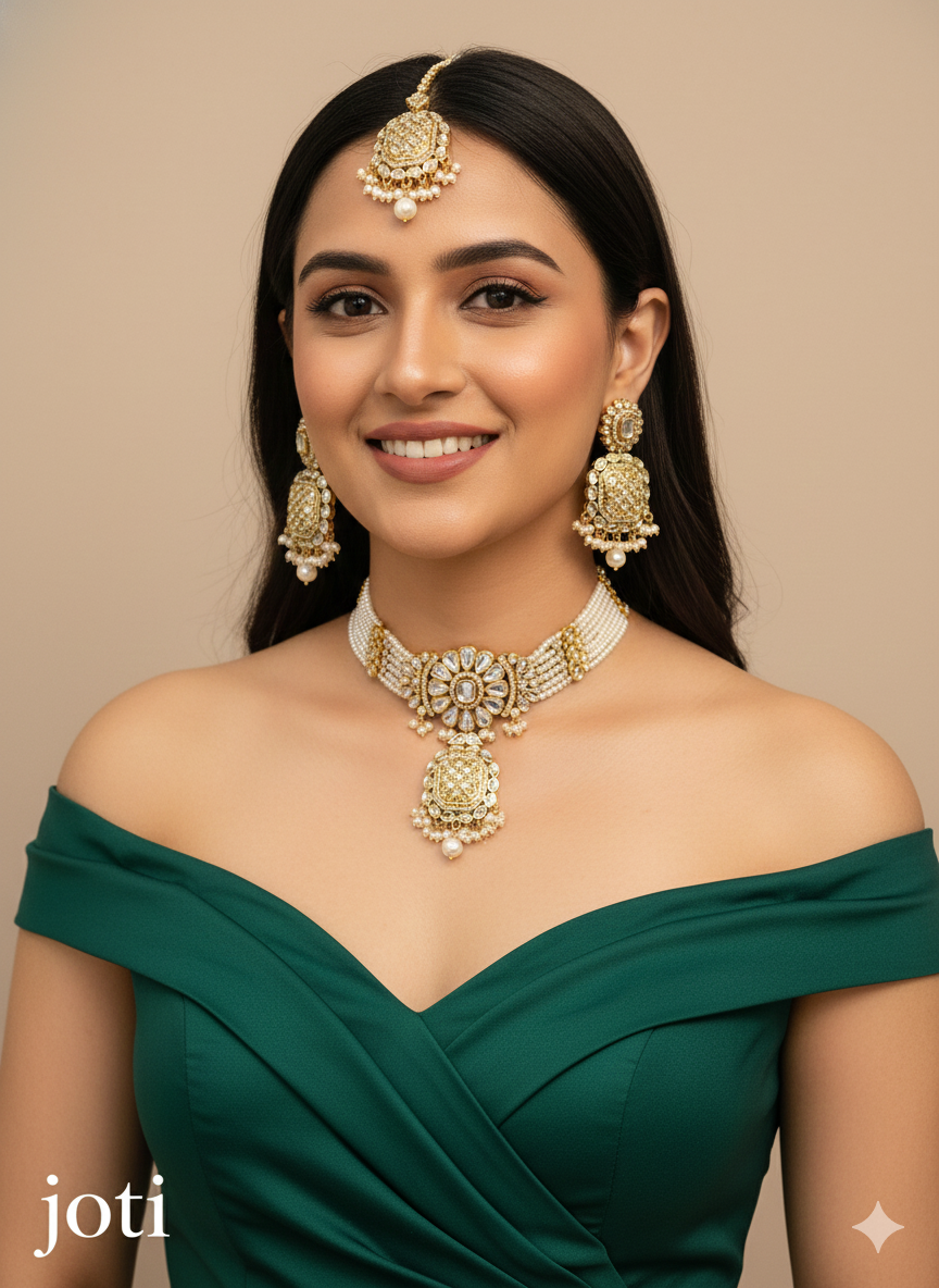 Baby Pink Kundan Choker Jewellery Joti Set