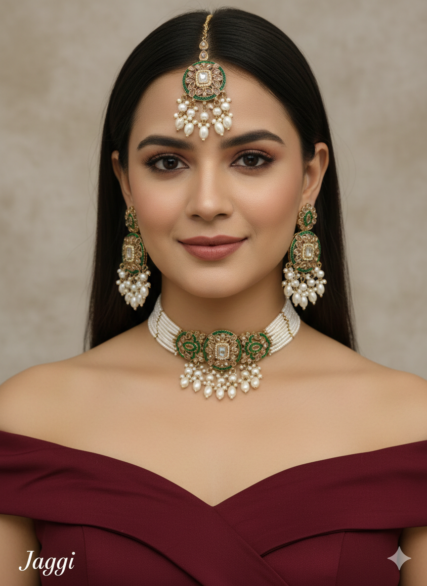 Ruby Antique Gold Choker Jewellery Jaggi Set