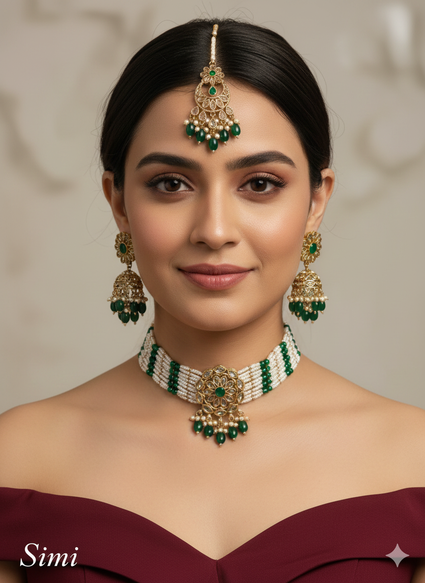 Multi Color Champagne Stone Choker Jhumka Jewellery Simi Set