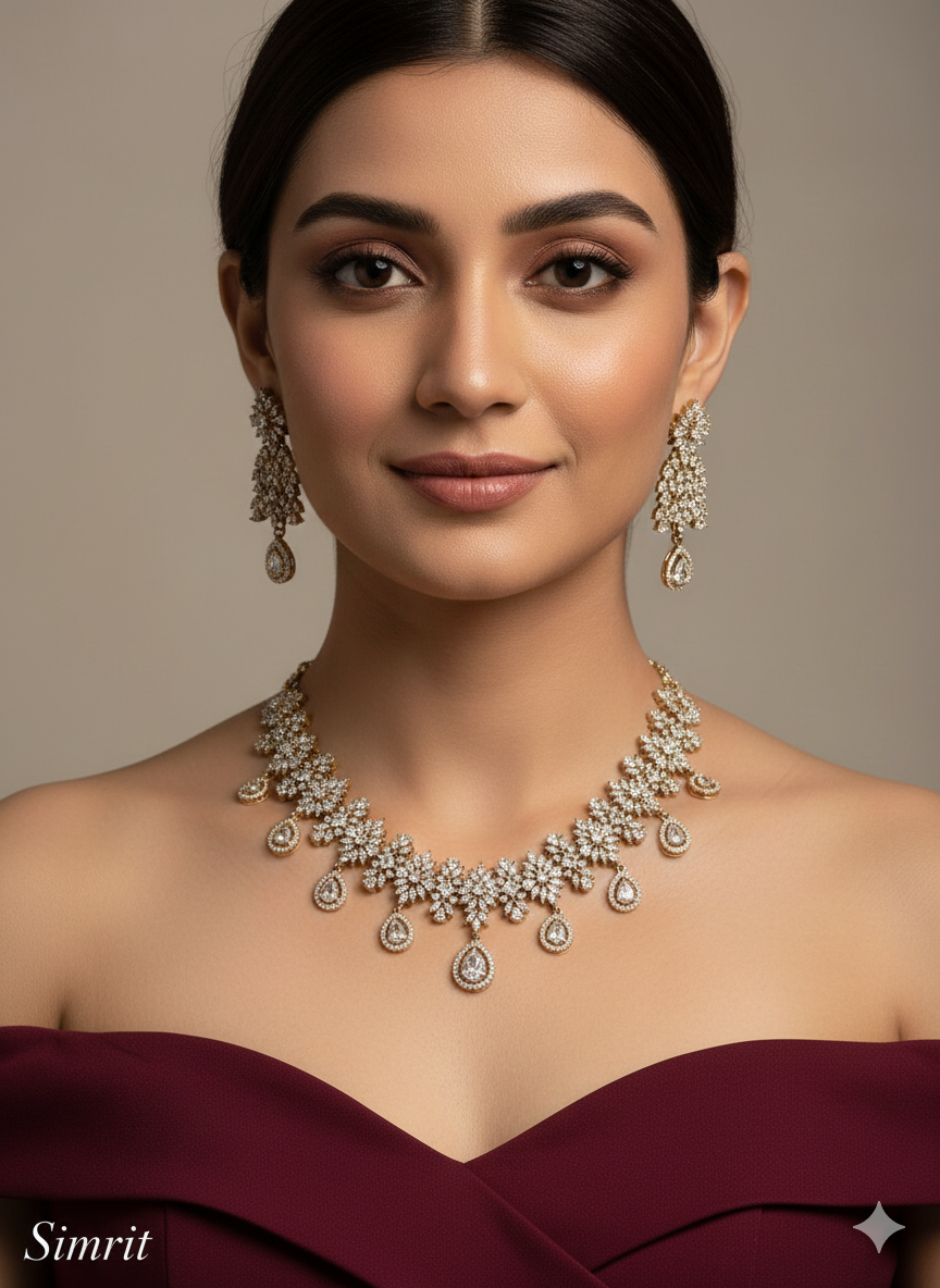 Antique American Diamond Ad Simrit Necklace Set