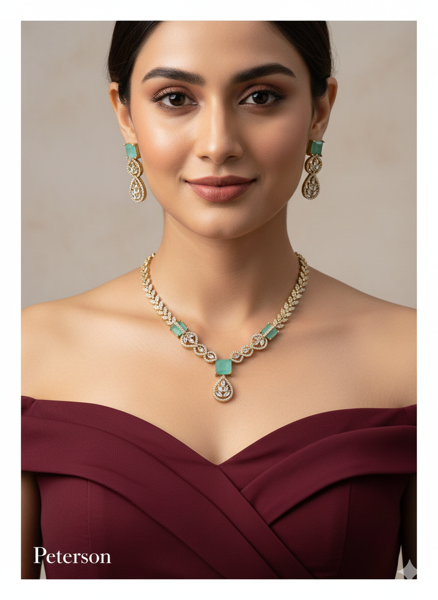 White Silver CZ Necklace Jewellery Peterson Set