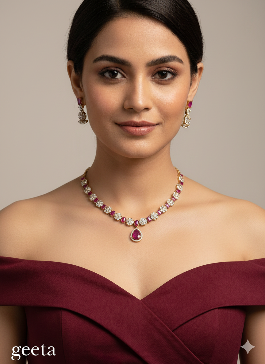 Antique Ruby American Diamond Ad Geeta Necklace Sets