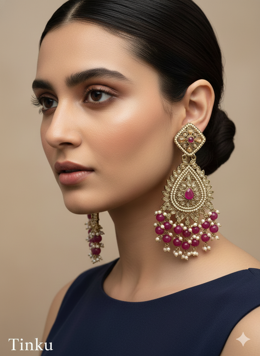 Rani Kundan Tinku Bollywood Earrings