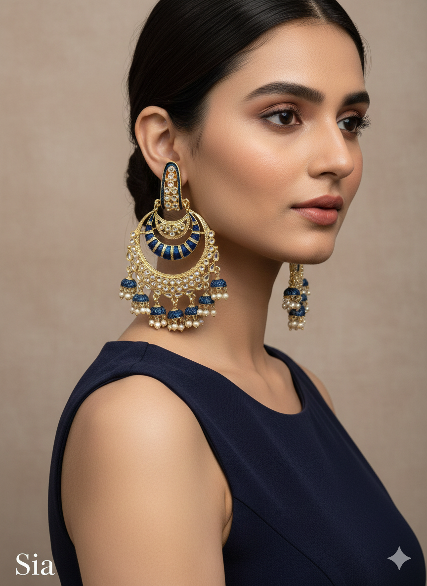 Pista Kundan Sia Bollywood Earrings