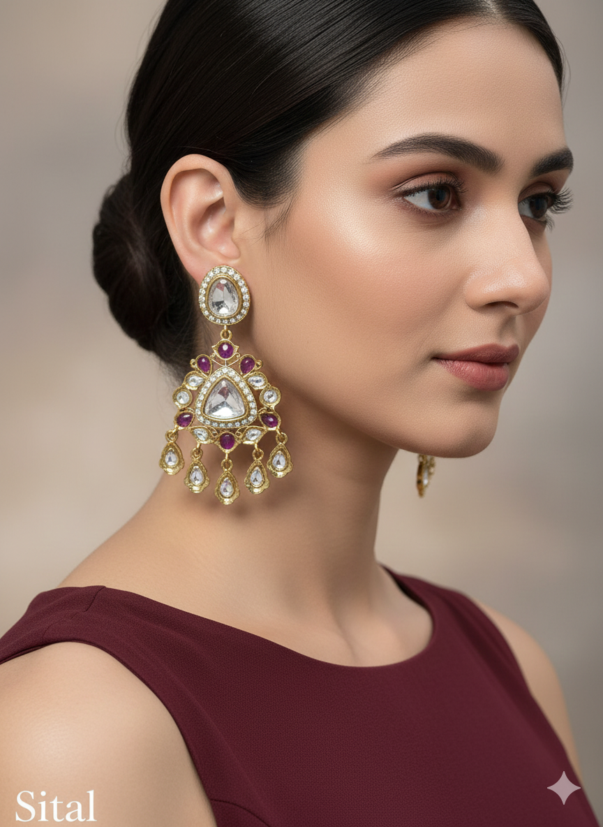Pista Kundan Sital Bollywood Earrings