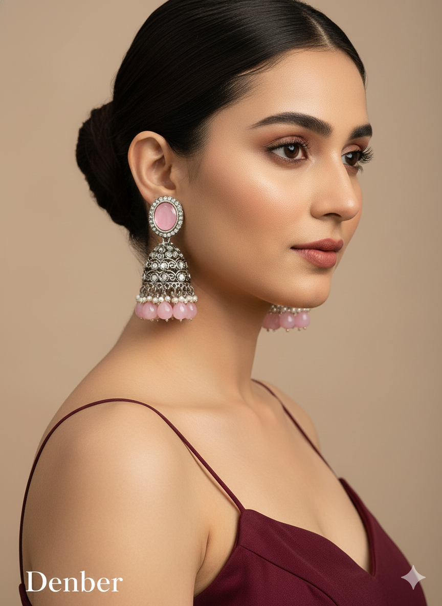 Majenta Oxidized Metal Denber Jhumka Earrings