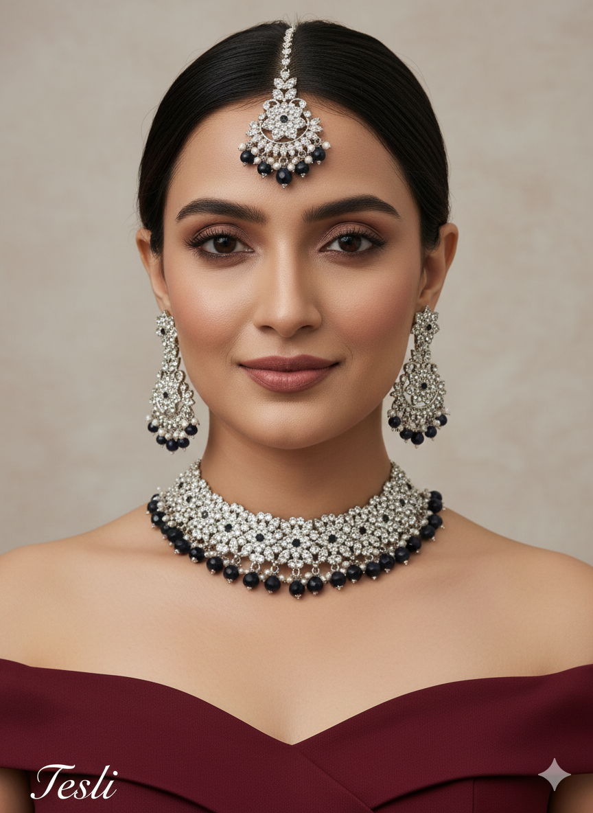 Grey Choker Jewellery Tesli Set