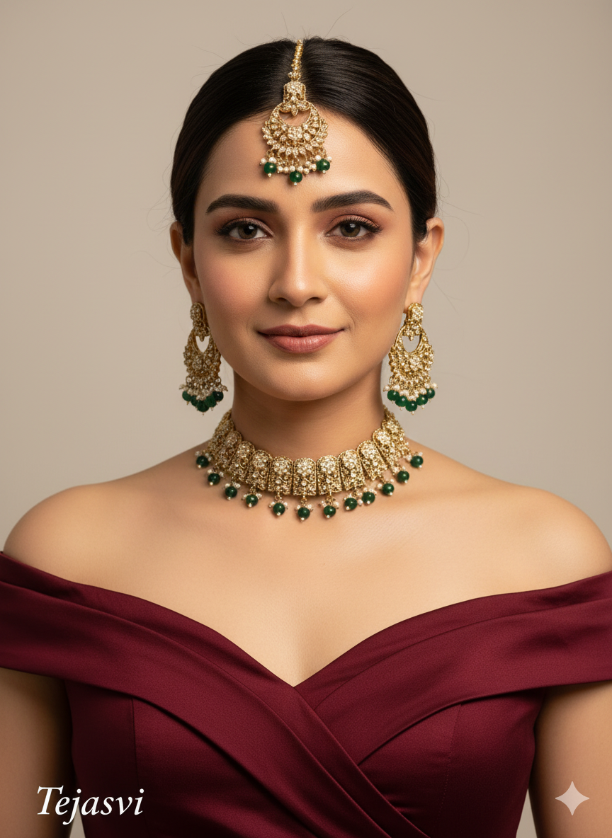 Green Choker Jewellery Pakistani Jhumar Tejasvi Set