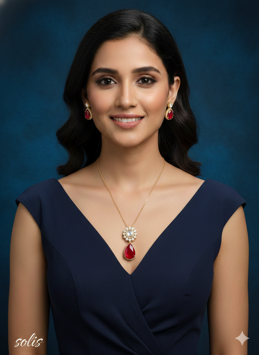 Ruby Gold Moissanite Kundan Necklace Jewellery Solis Chain Set