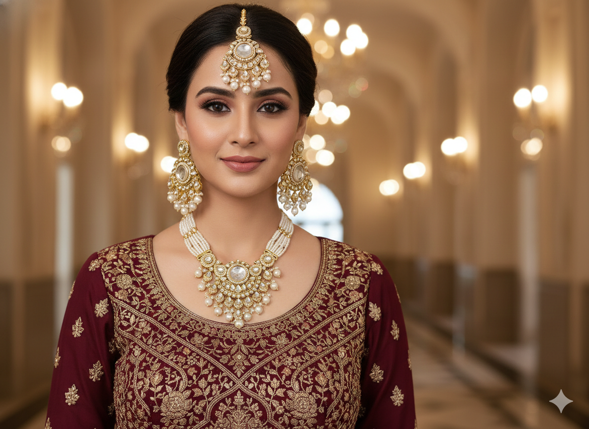 Gold White Kundan Nacklace Ekta sets