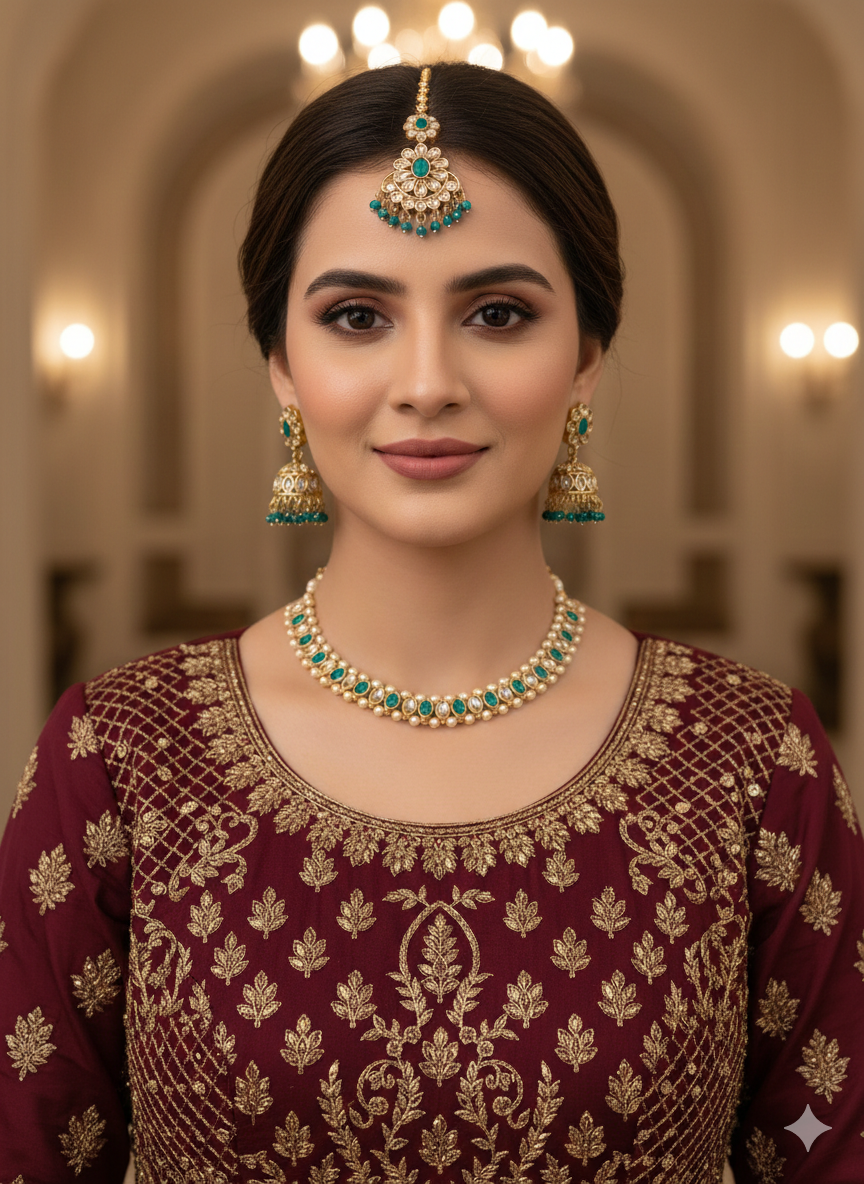 Antique Gold Rama Green Necklace Jewellery Jagjeet Bollywood sets