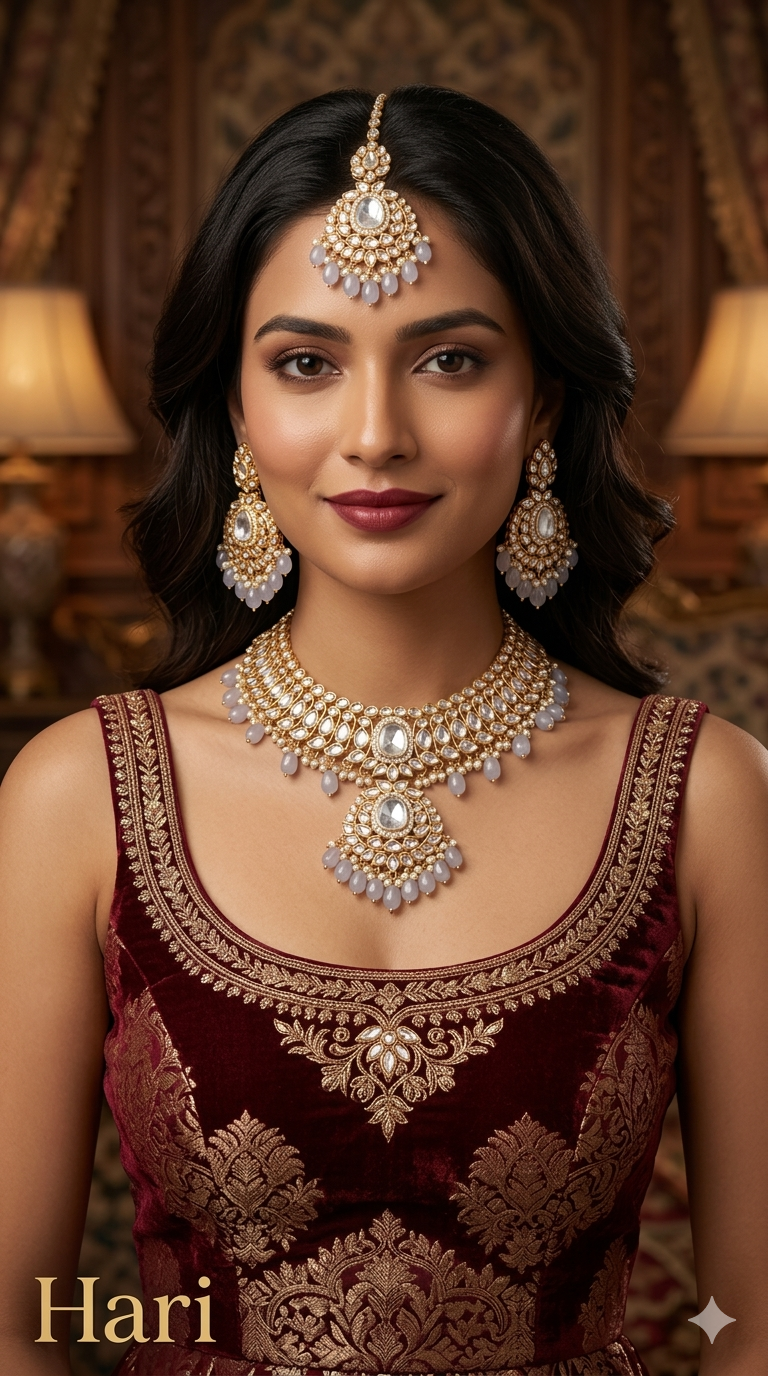 Grey Kundan 21 Karet Necklace Jewellery Hari Set