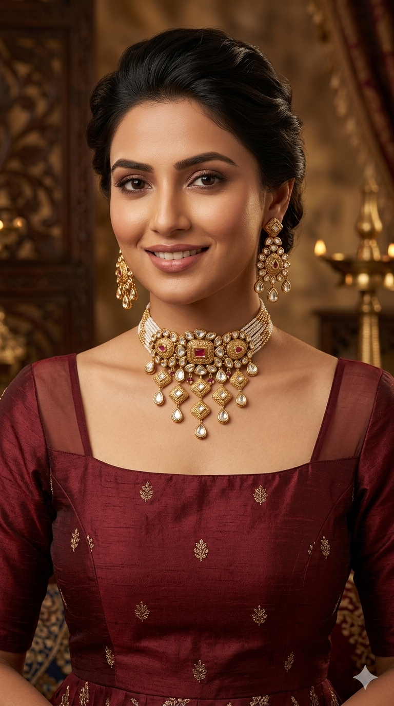 Polki Kundan Choker Set/ kundan Indian Lake jewellery sets