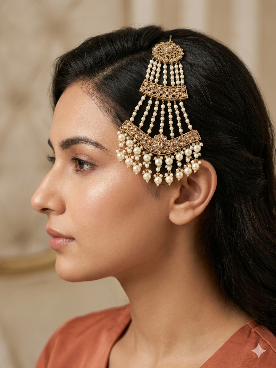 Antique Gold Jhumar Headpassa Mio Pakistani Side Headpiece