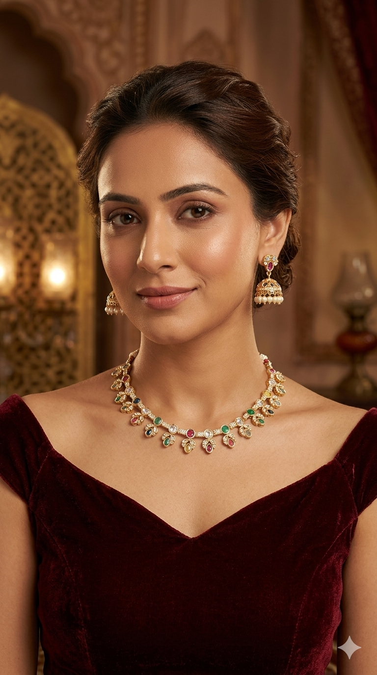 Gold Polki Multicolor Kundan Necklace Jewellery Juno Set