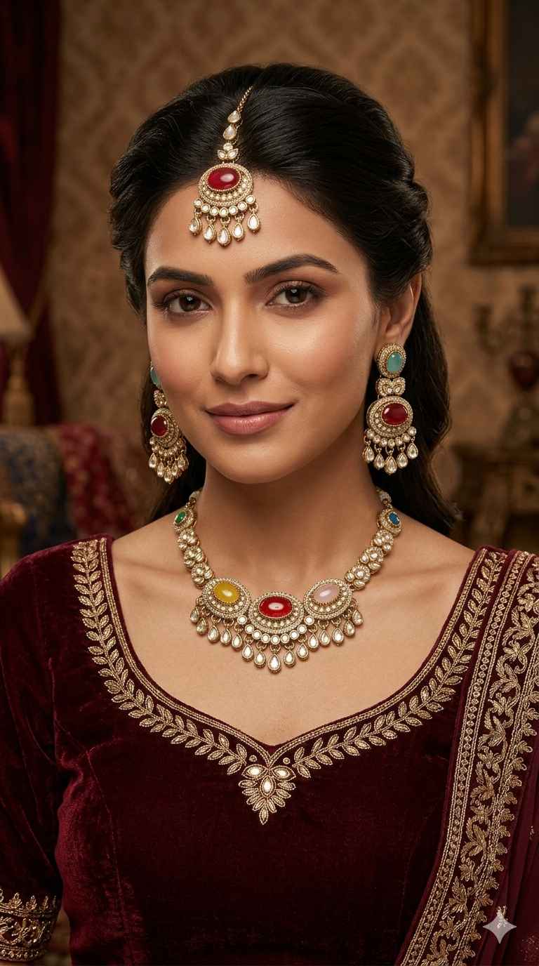 Antique Gold Green Moissanite Kundan Necklace Jewellery Lara Set