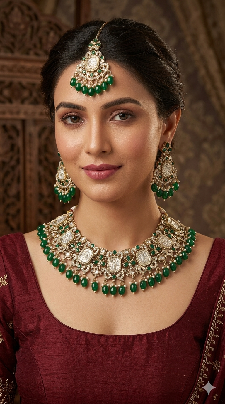 Antique Gold White Kundan Necklace Rony sets