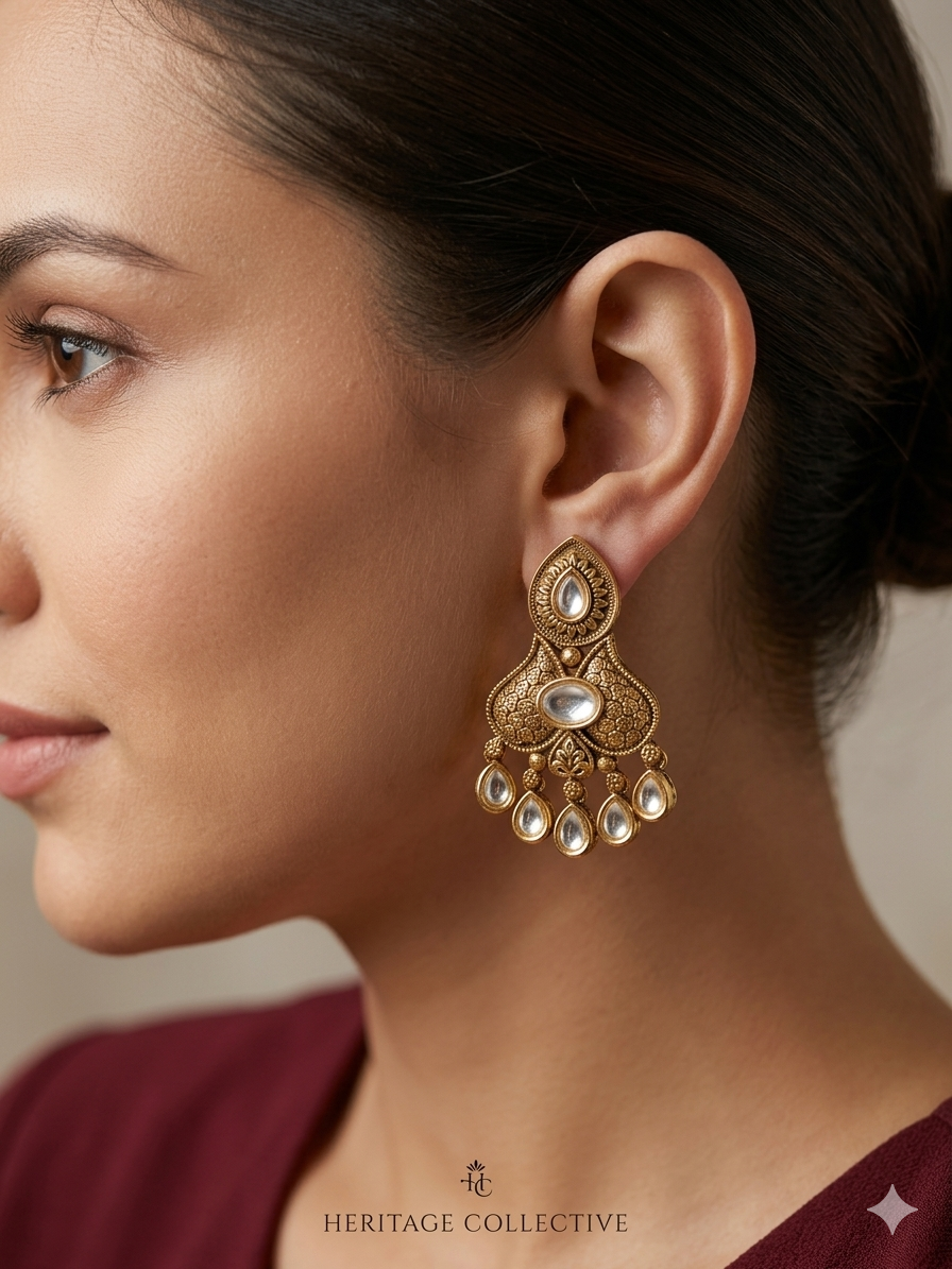 Gold Polki Niha Earrings