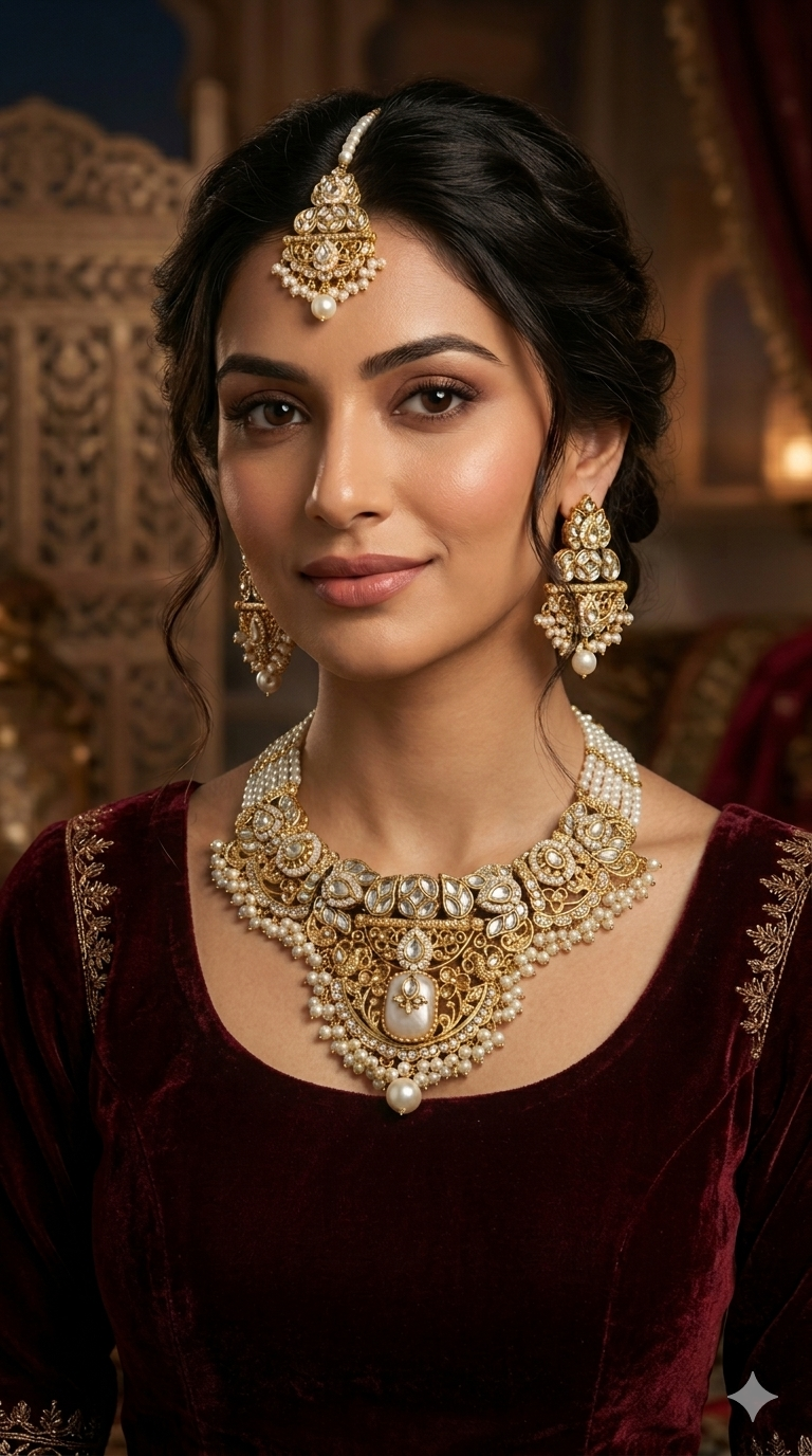Gold White Kundan Necklace Gita sets