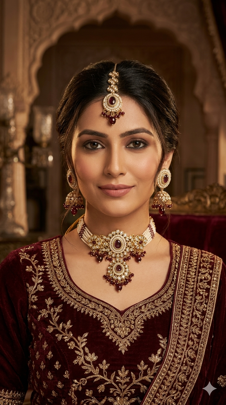 Maroon Kundan Choker Jewellery Farhat Set
