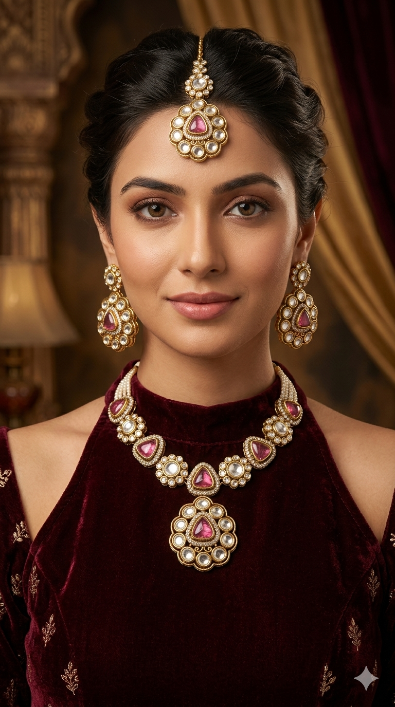 Ruby Gold Kundan Necklace Jewellery Kajal Set
