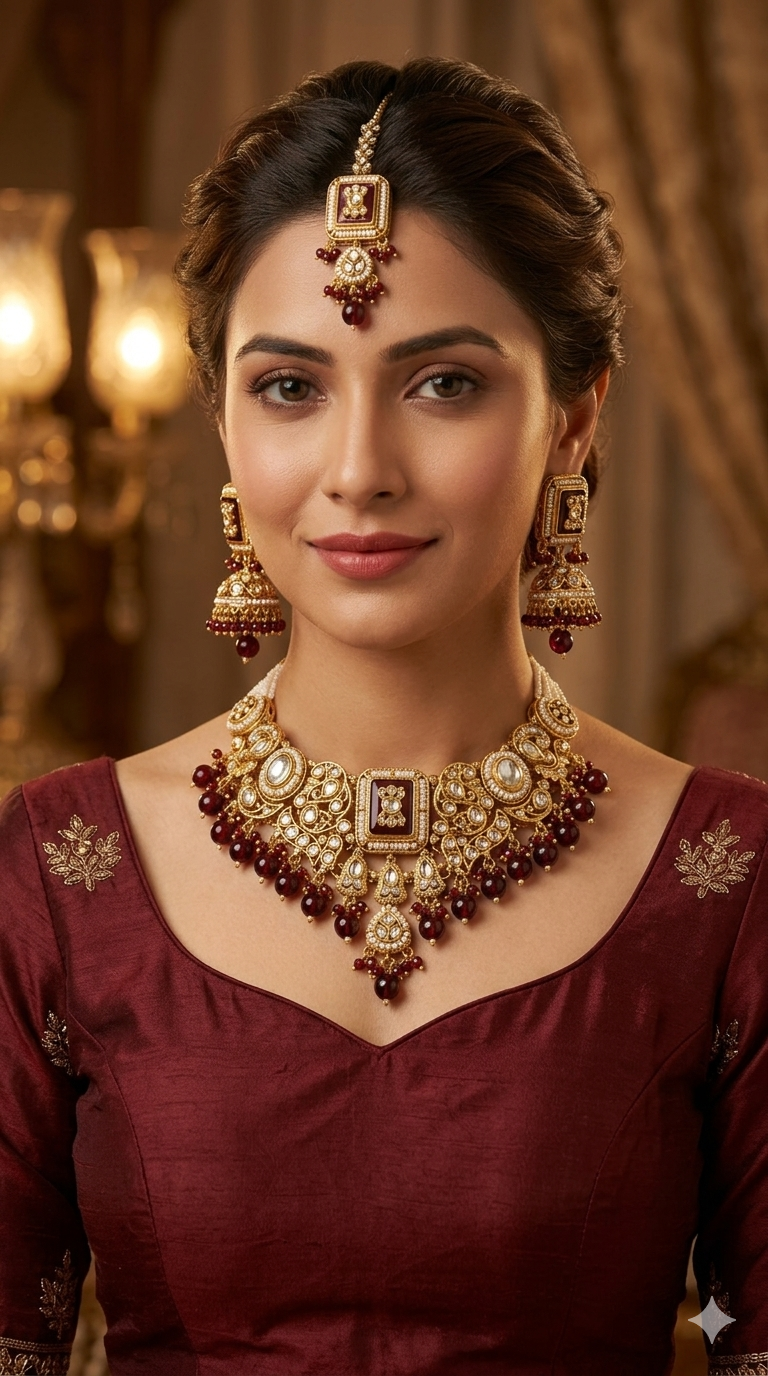Gold White Kundan necklace Set/ kundan Indian Kity jewellery sets