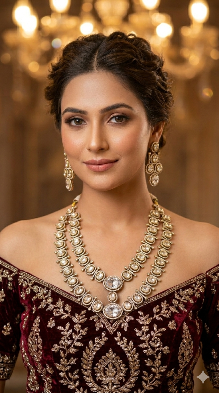 Antique Moissanite Kundan Necklace Jewellery Erin Set
