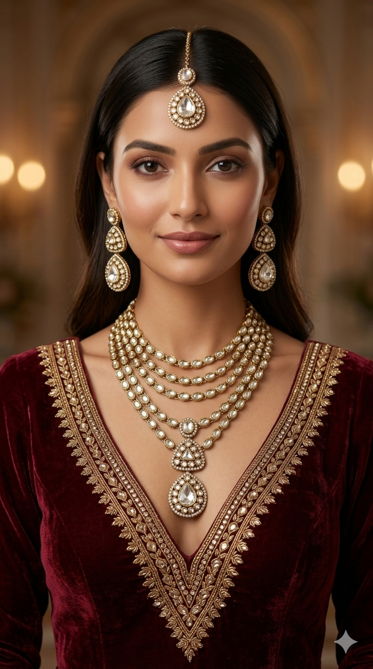 Gold Moissanite Kundan Necklace Jewellery Shipa Set