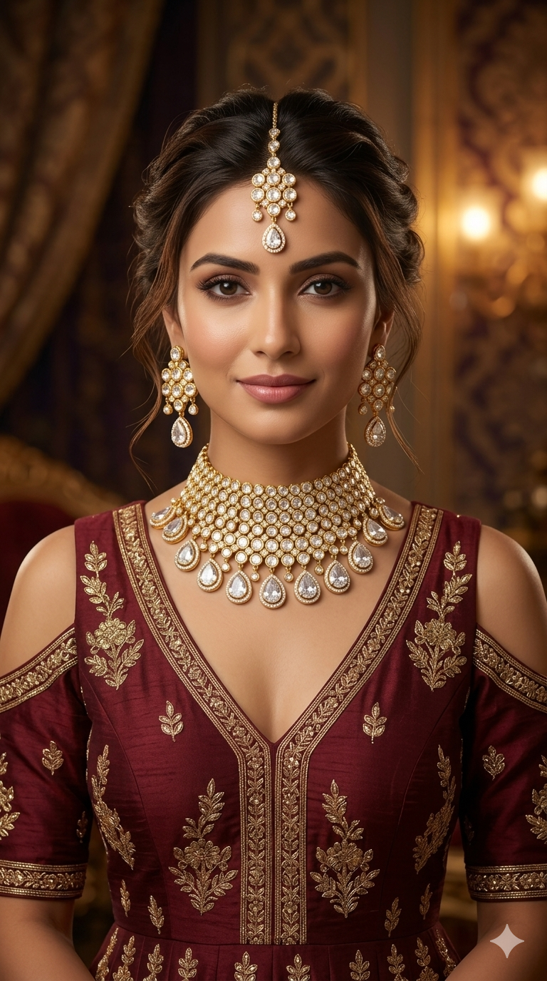Gold Uncut Kundan Choker Jewellery Margo Set