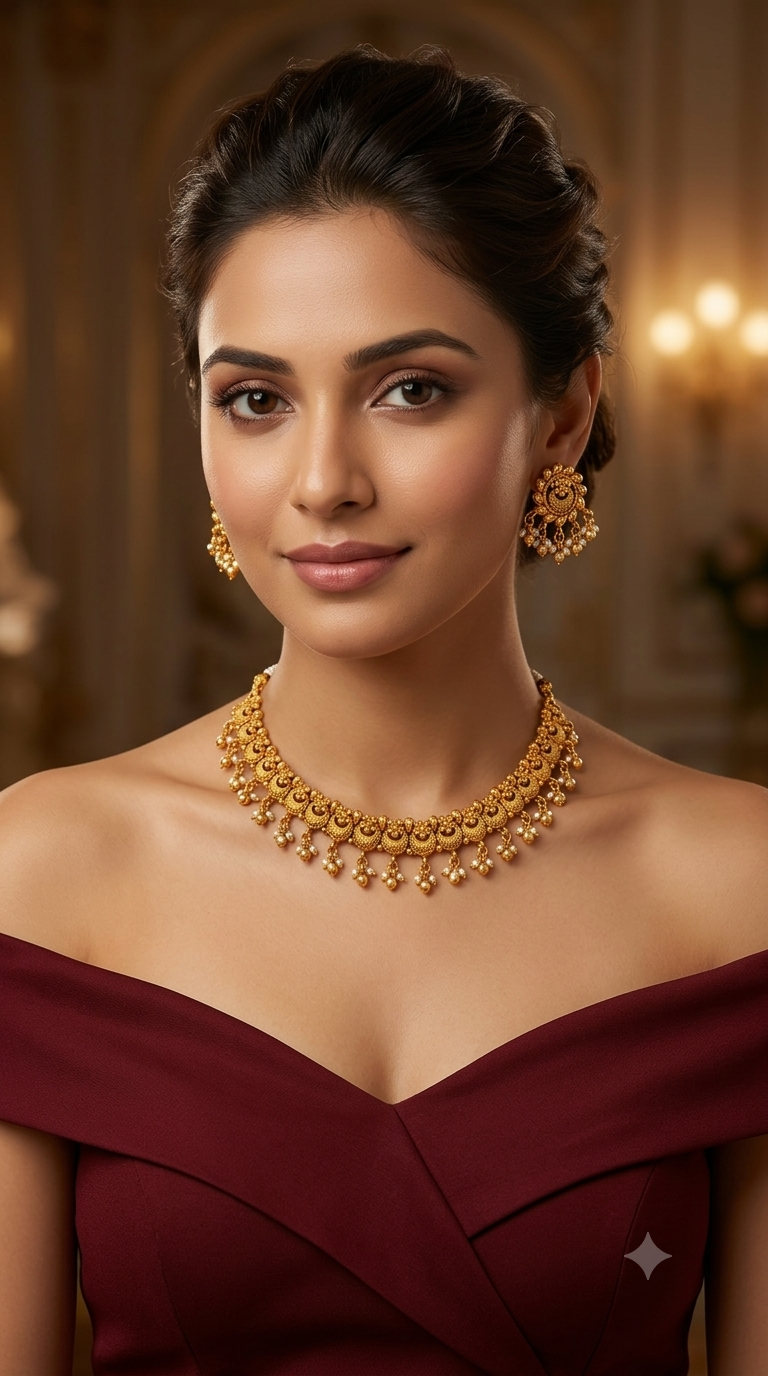 Gold Polki Necklace Jewellery Daiky Set