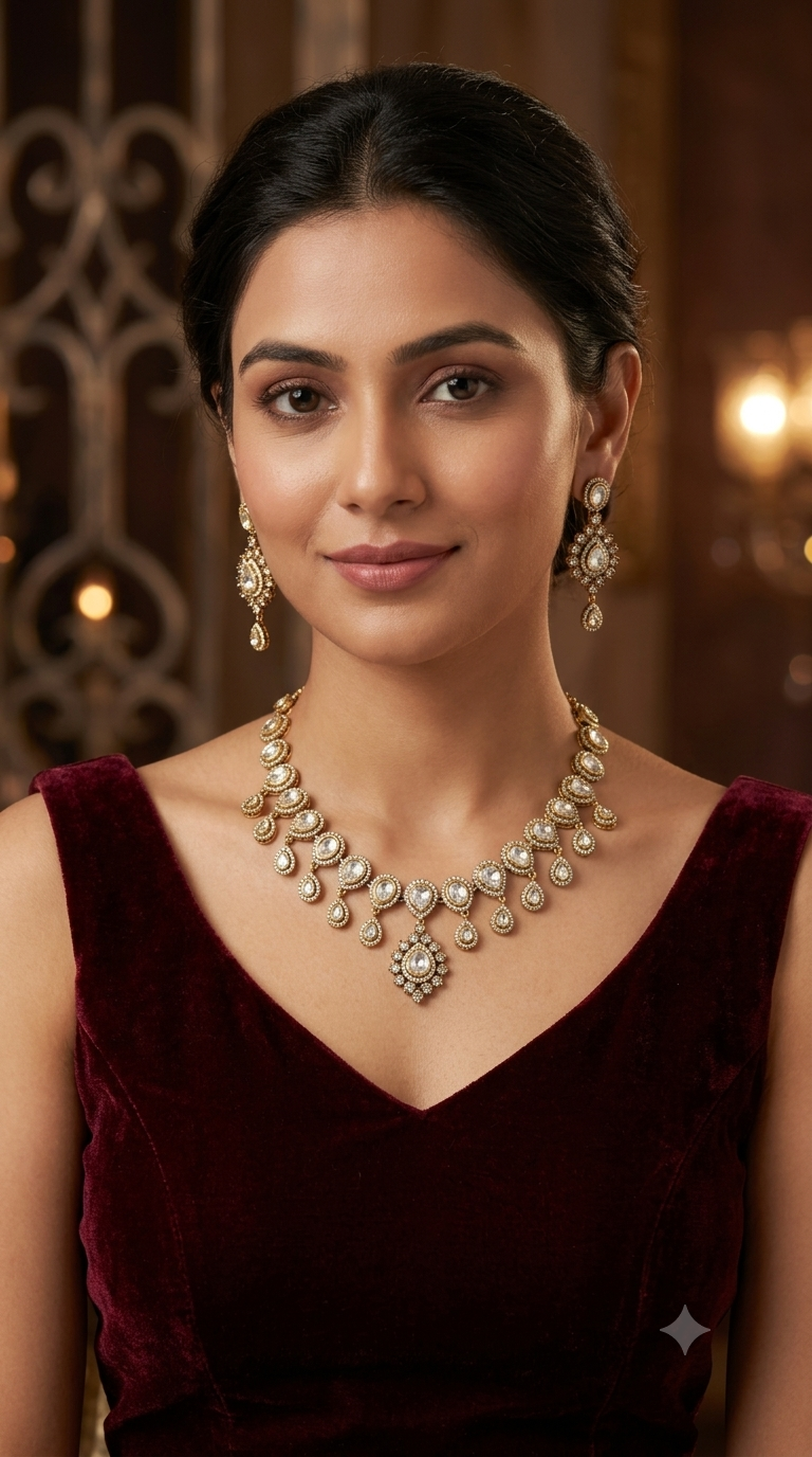 Ruby Moissanite Kundan Necklace Jewellery Rohini Set