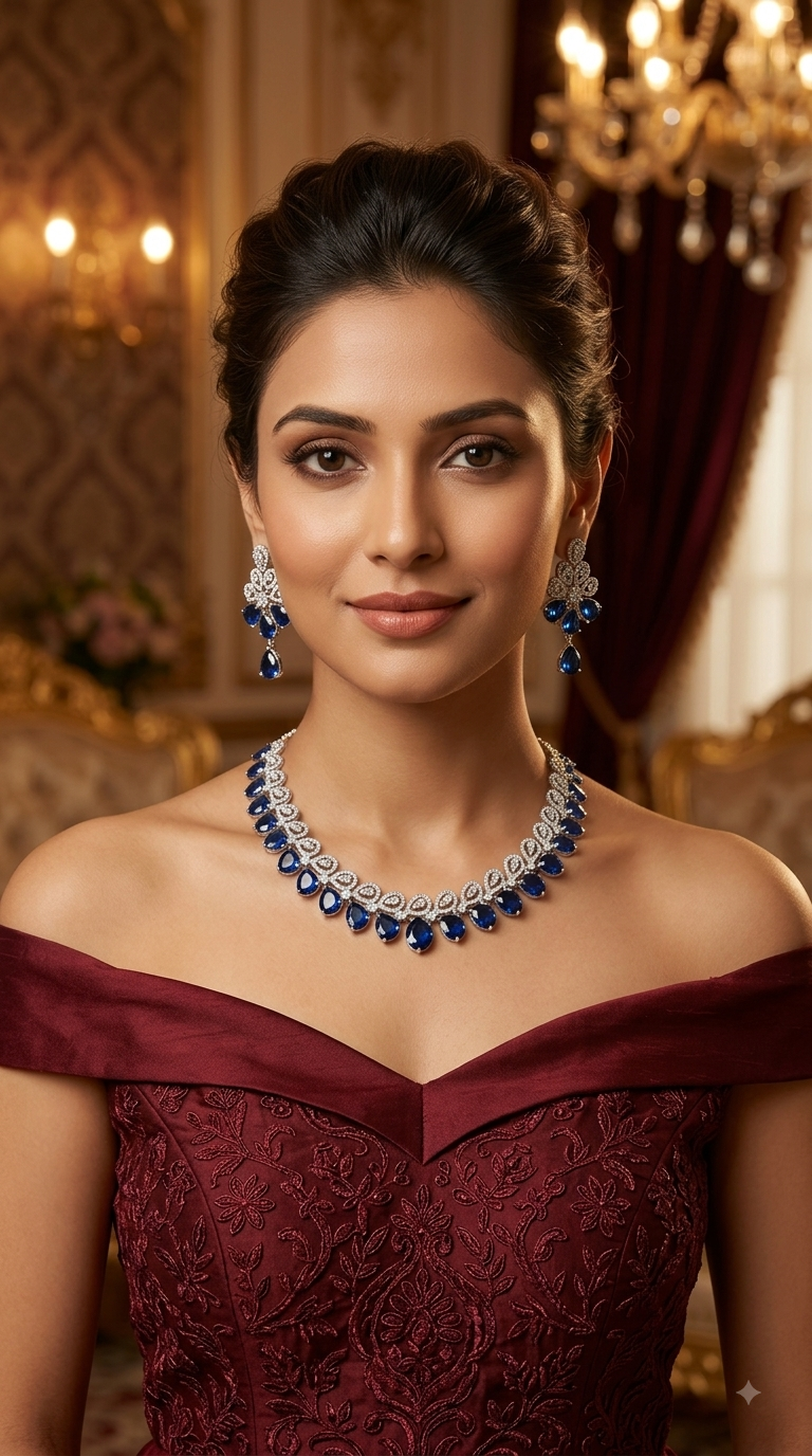 Multi Color American Diamond Ad Necklace Alexa Sets