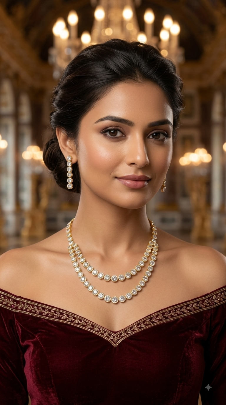 Silver Gold American Diamond Ad Necklace Alexa Sets