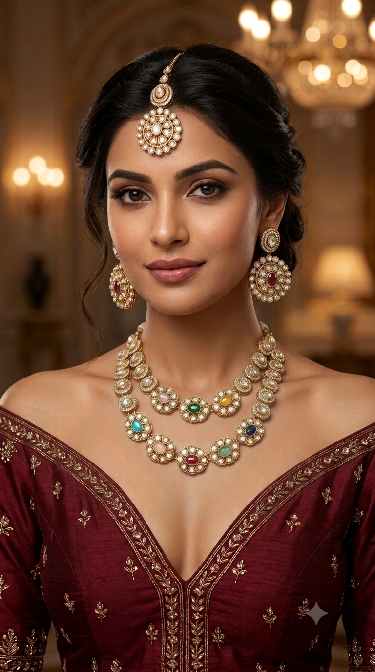 Antique White Moissanite Kundan Necklace Jewellery Ronit Set