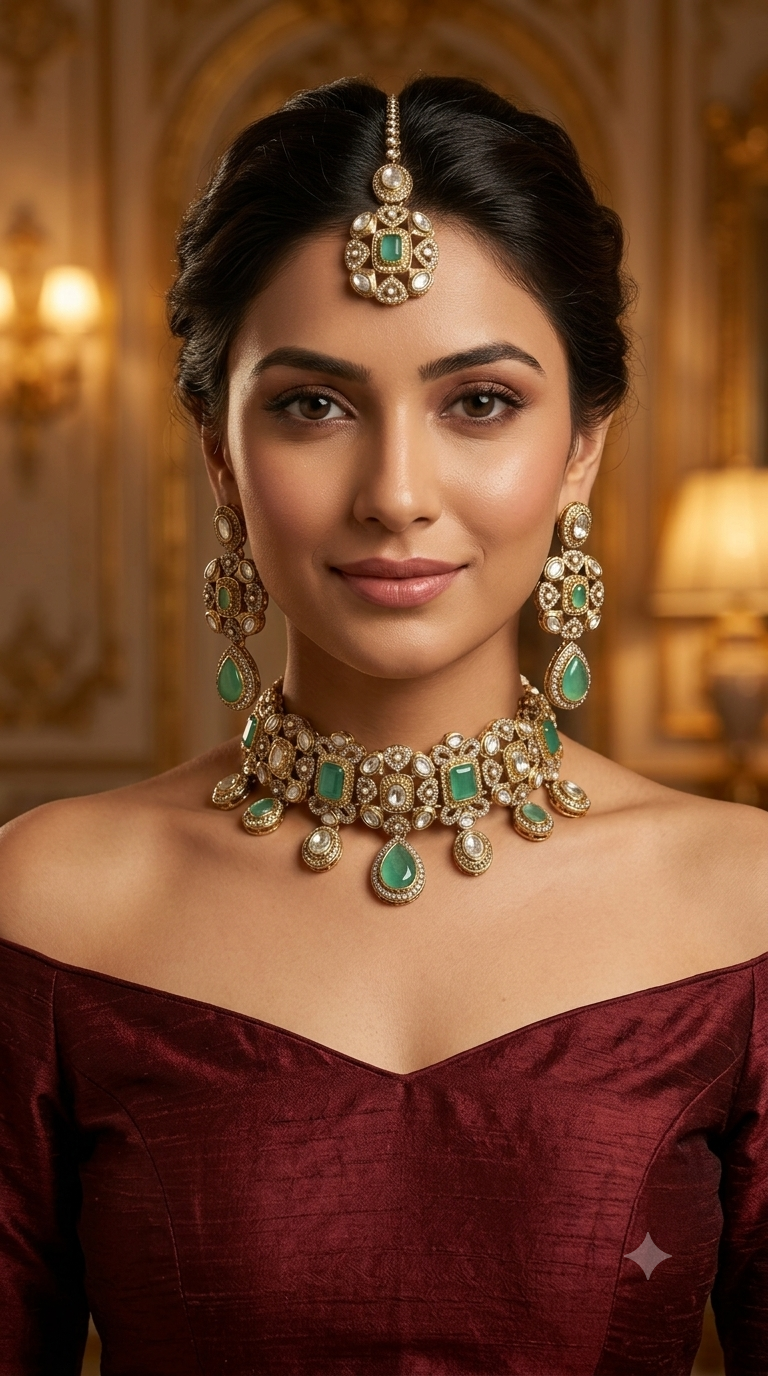 Mint Moissanite Kundan Choker Jewellery Wiley Set