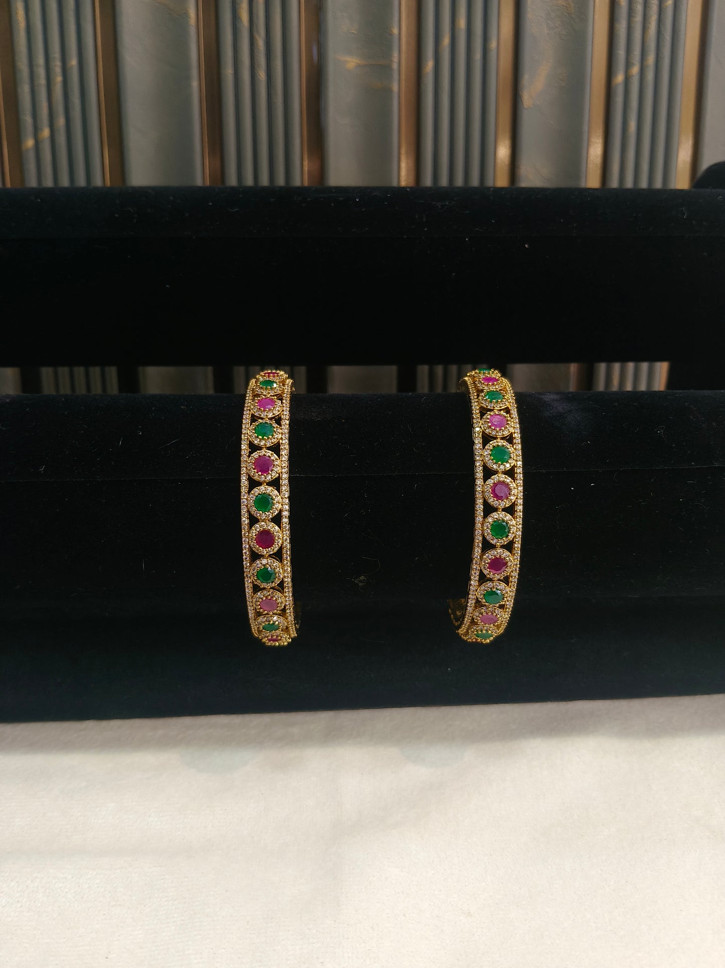 Bangles jewelry /Traditional bollywood jewelry Ruby Green Antique CZ Stone Eknoor bangles