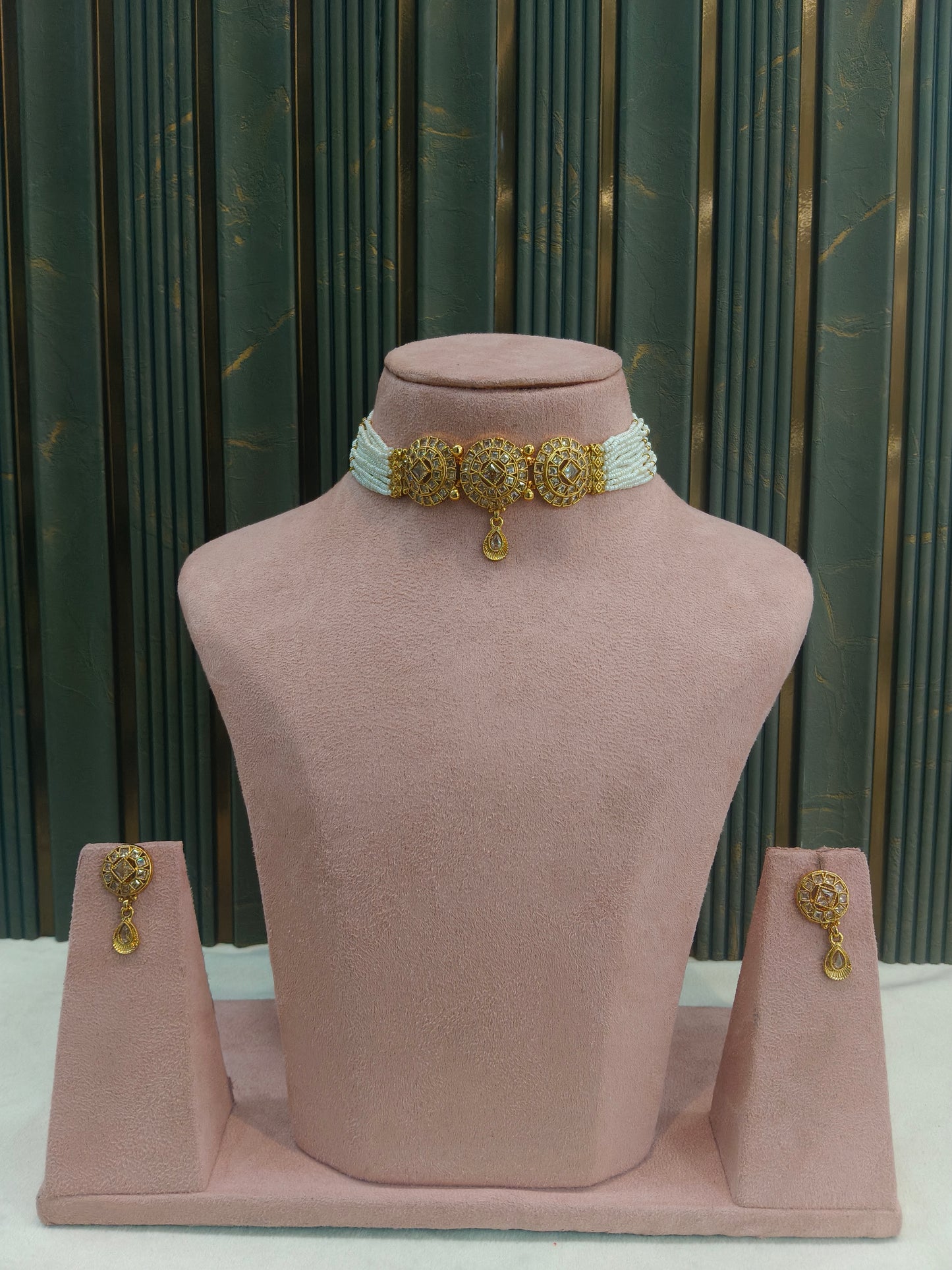 Gold Polki Choker Jewellery Bini Set