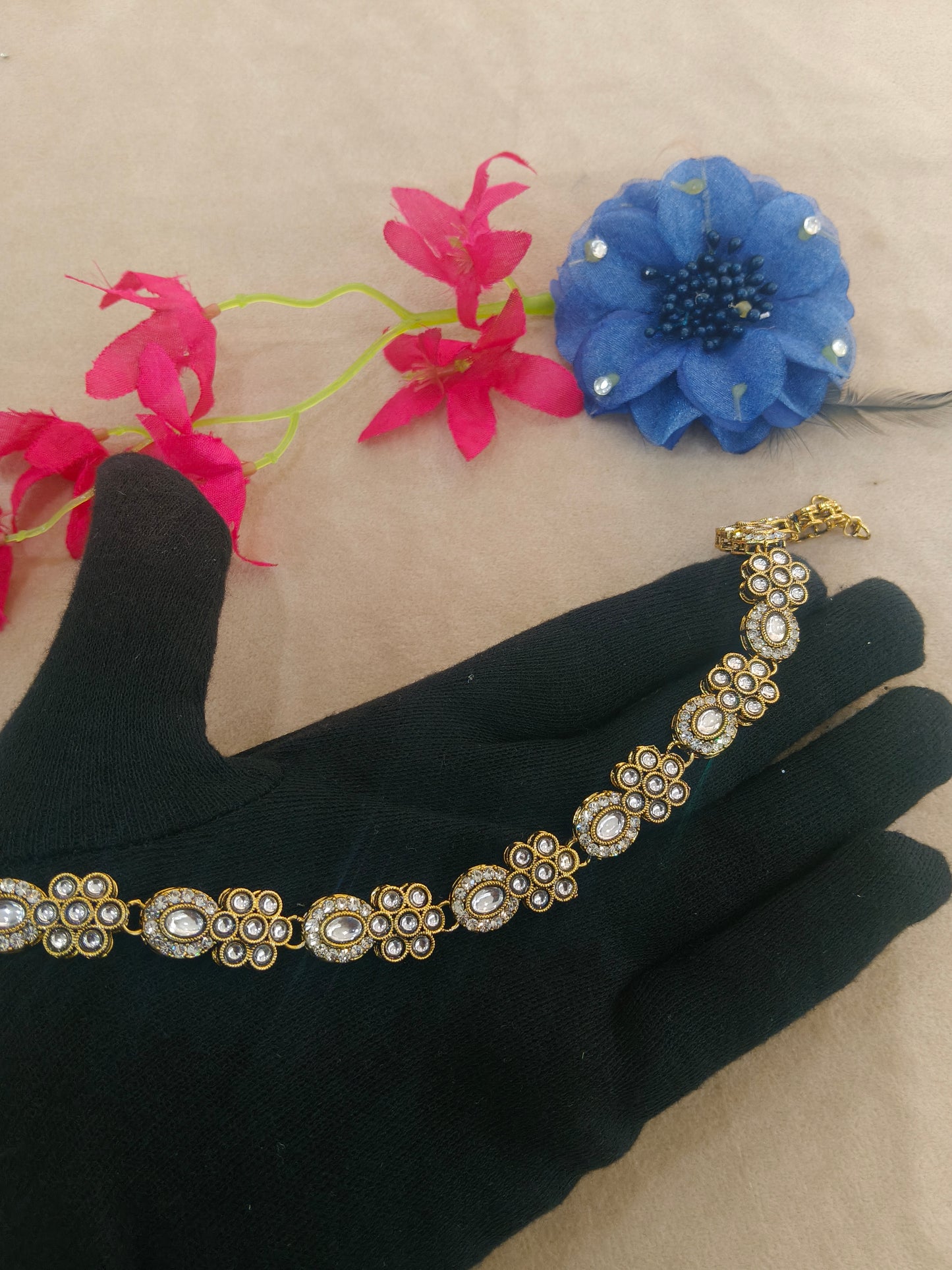 Gold White Kundan Sheesh Phool Headpiece Matha Patti
