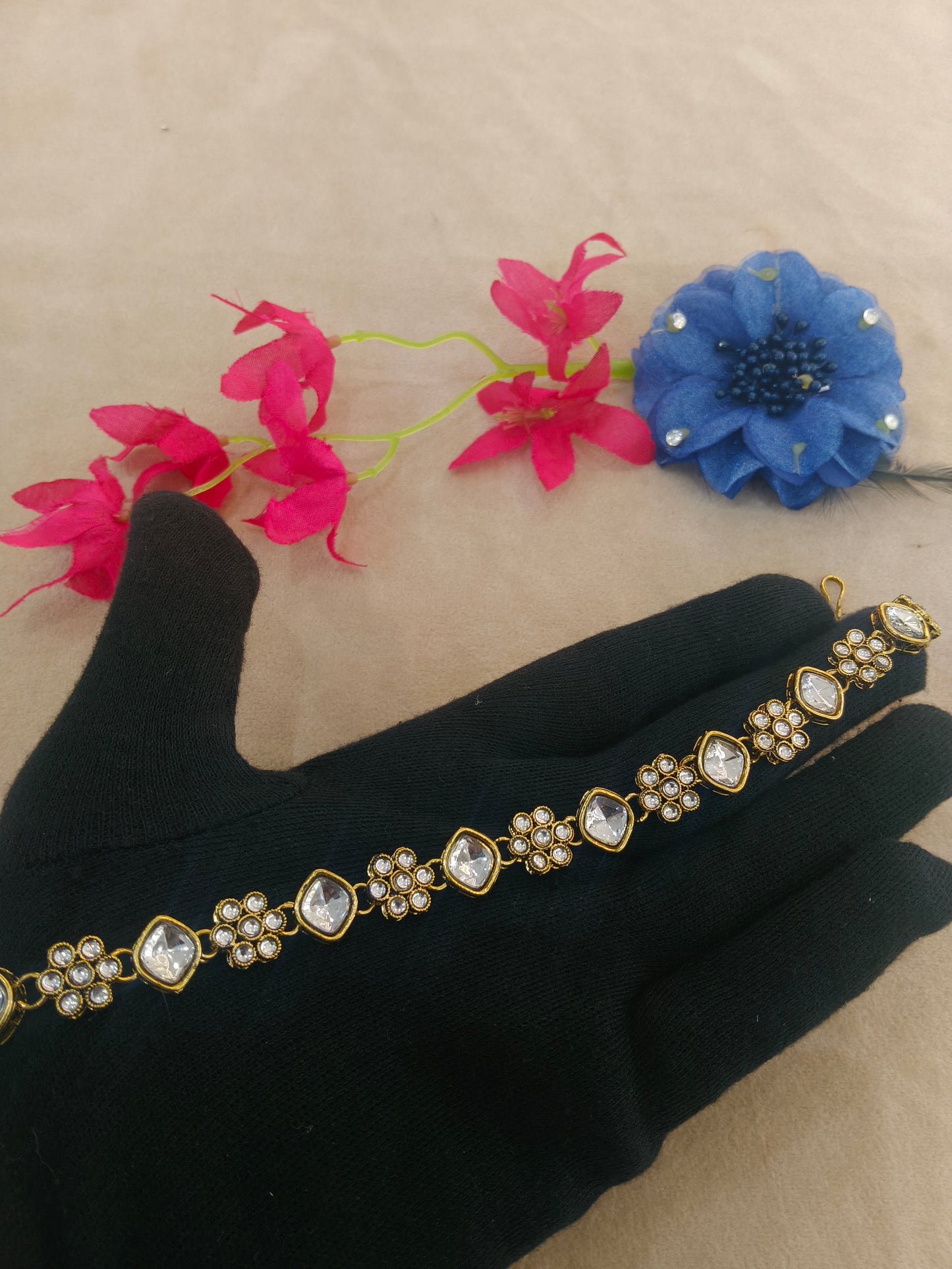 Gold White Kundan Sheesh Phool Headpiece Matha Patti