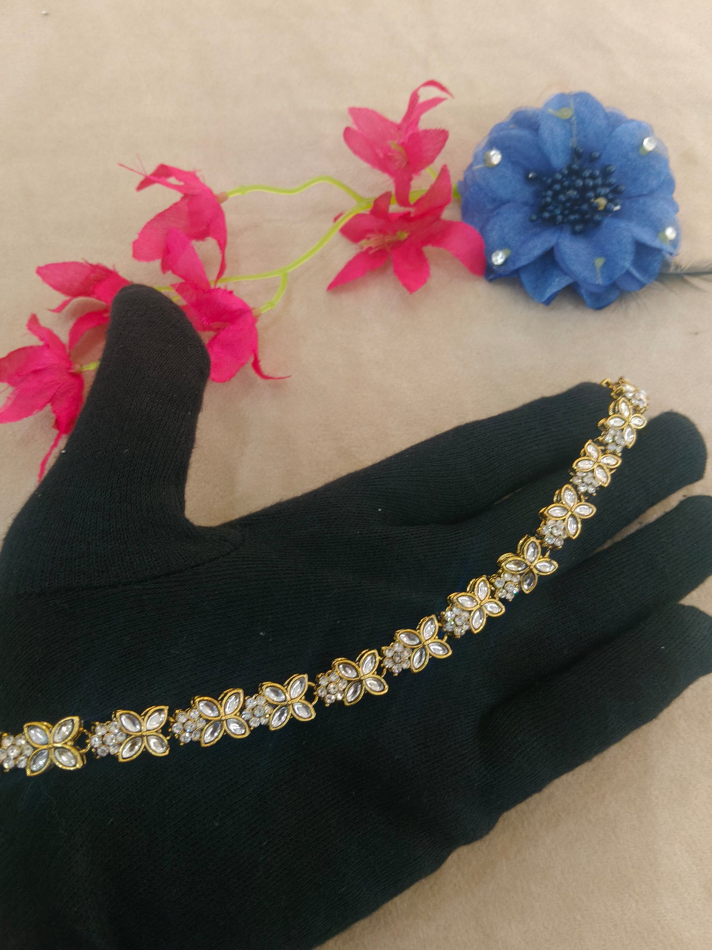 Gold White Kundan Sheesh Phool Headpiece Matha Patti