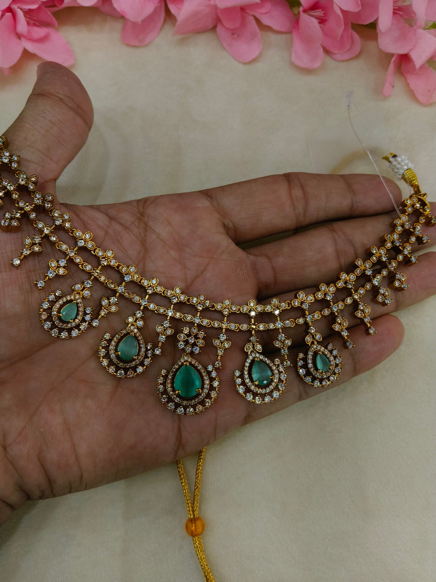 Antique Gold Mint Cz Necklace Jewellery Pvita Set