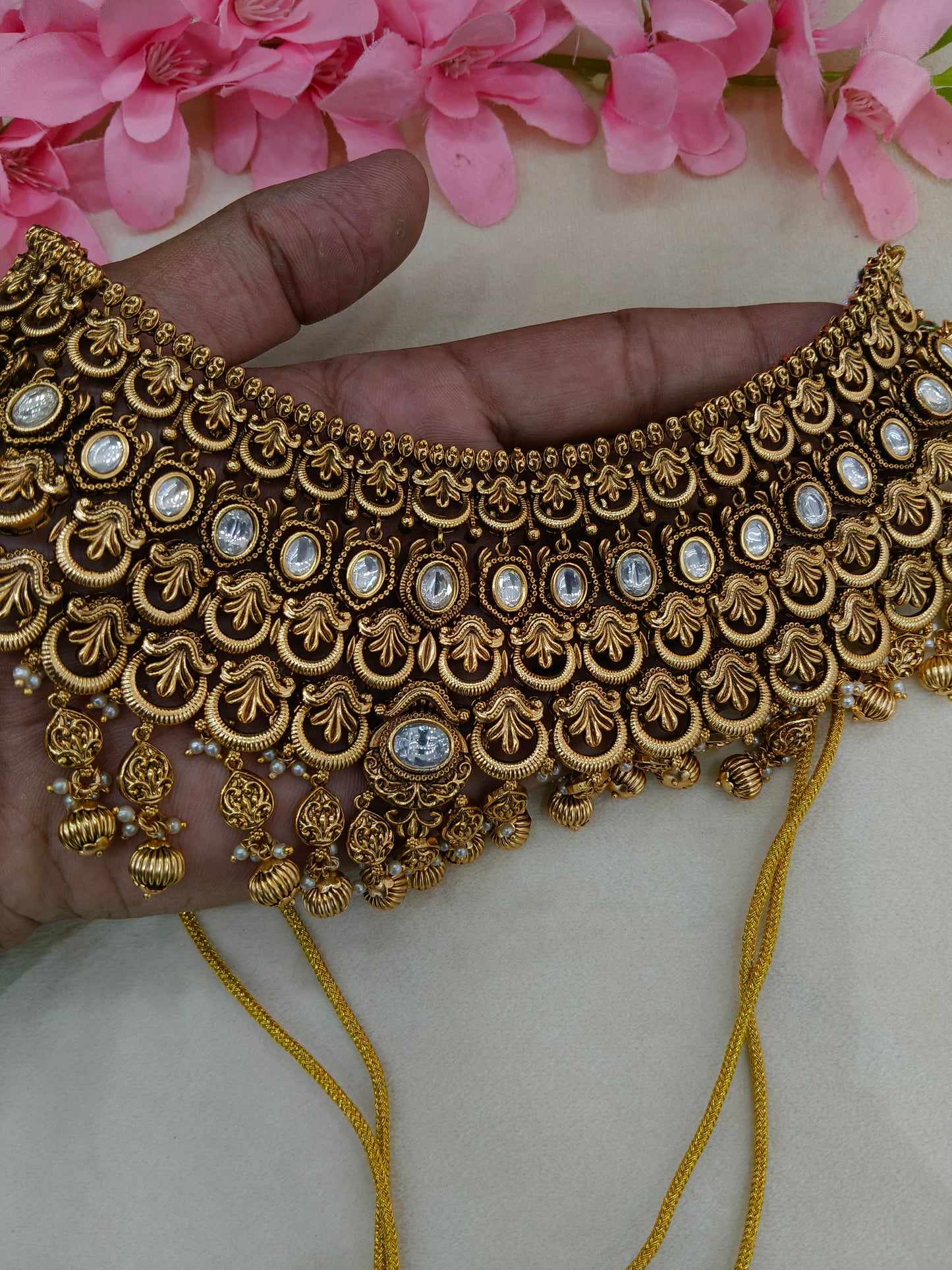 Gold Polki Kundan Bridal Necklace Kang Set