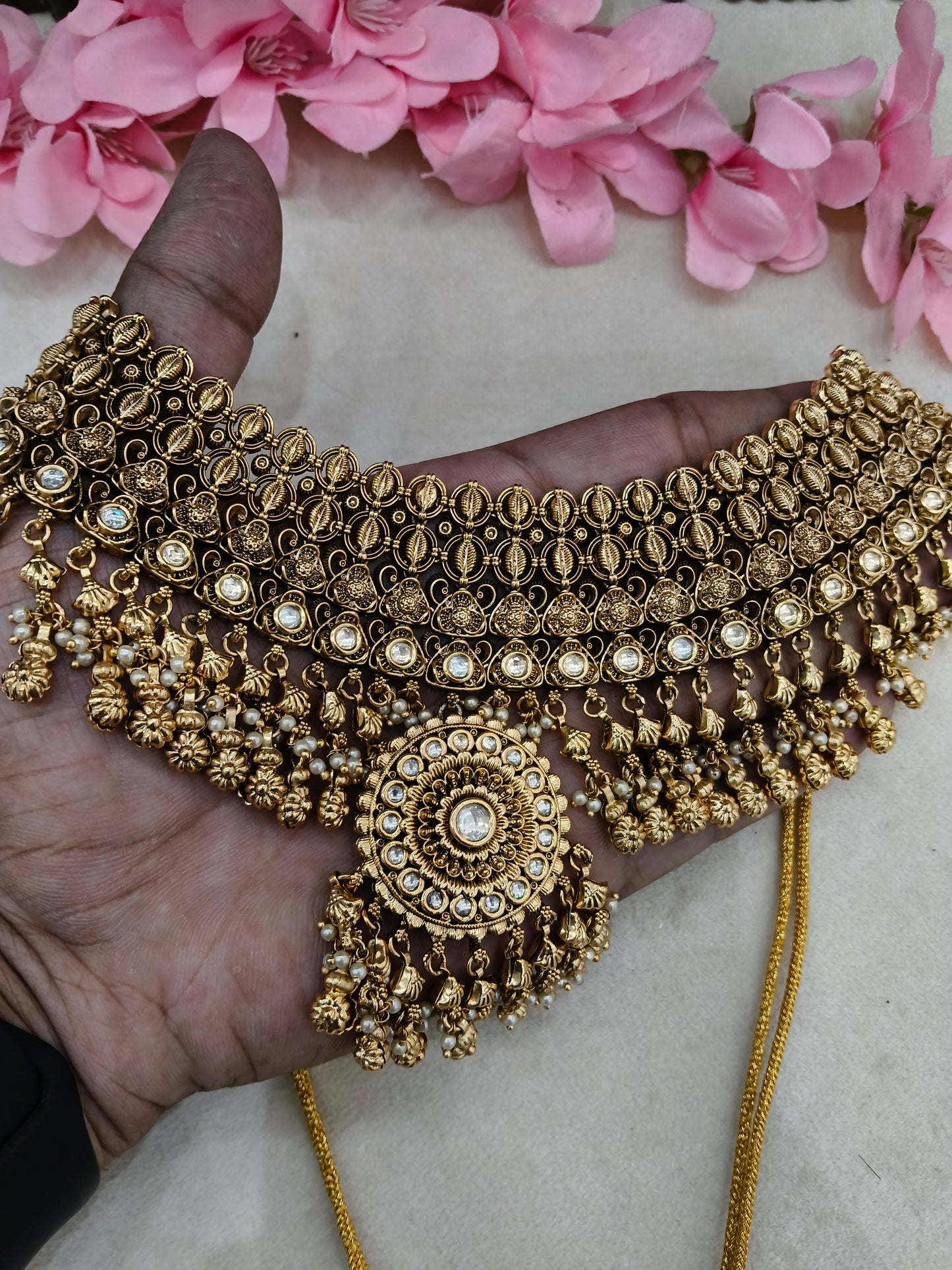 Gold Polki Kundan Bridal Necklace Kang Set