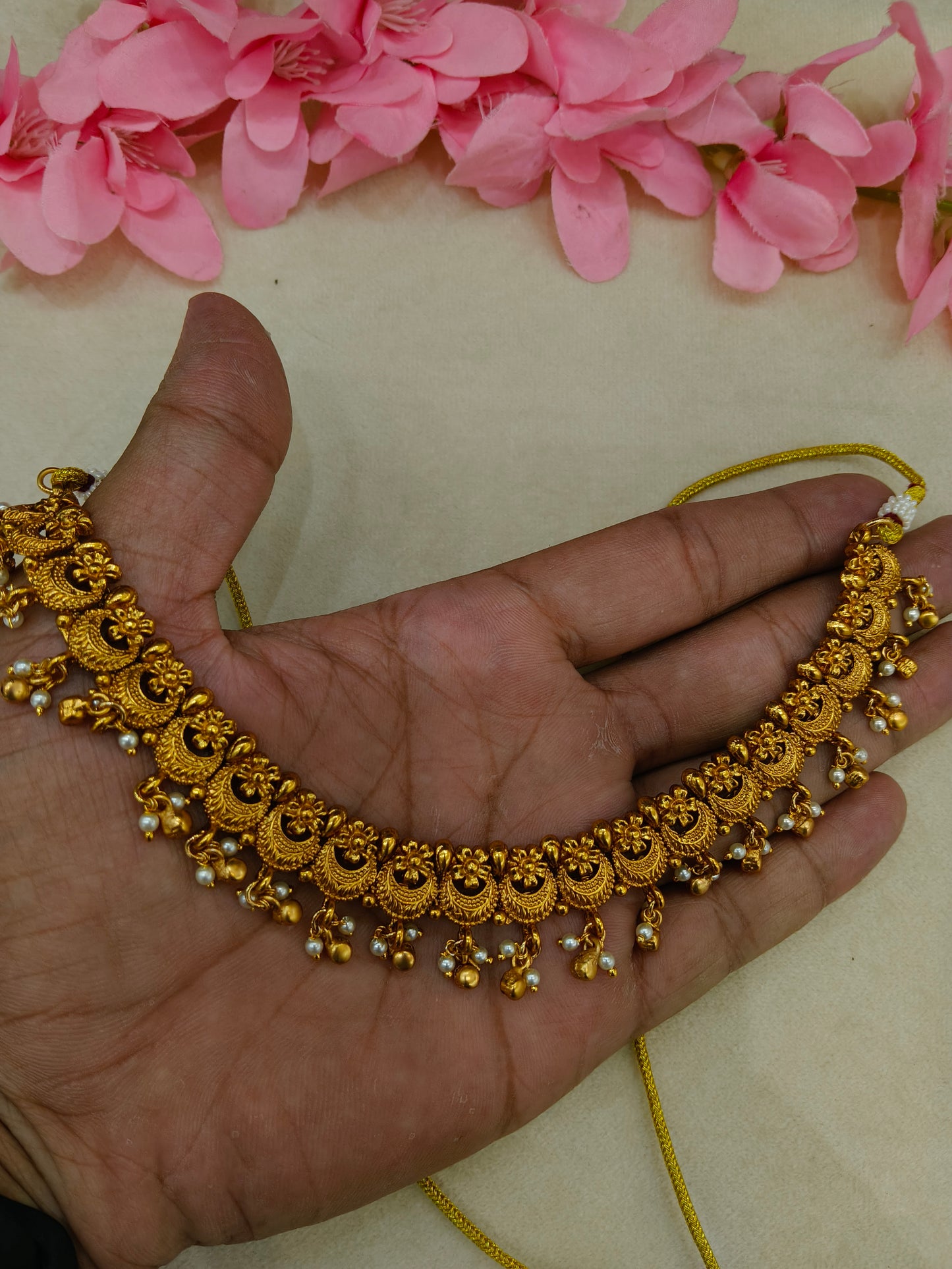 Gold White Polki Necklace Jewellery Daiky Set